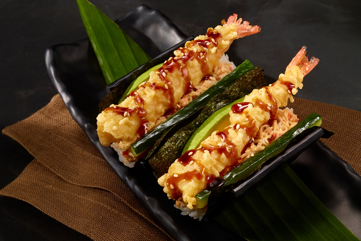 Shrimp Tempura Hand Roll Dish Presentation