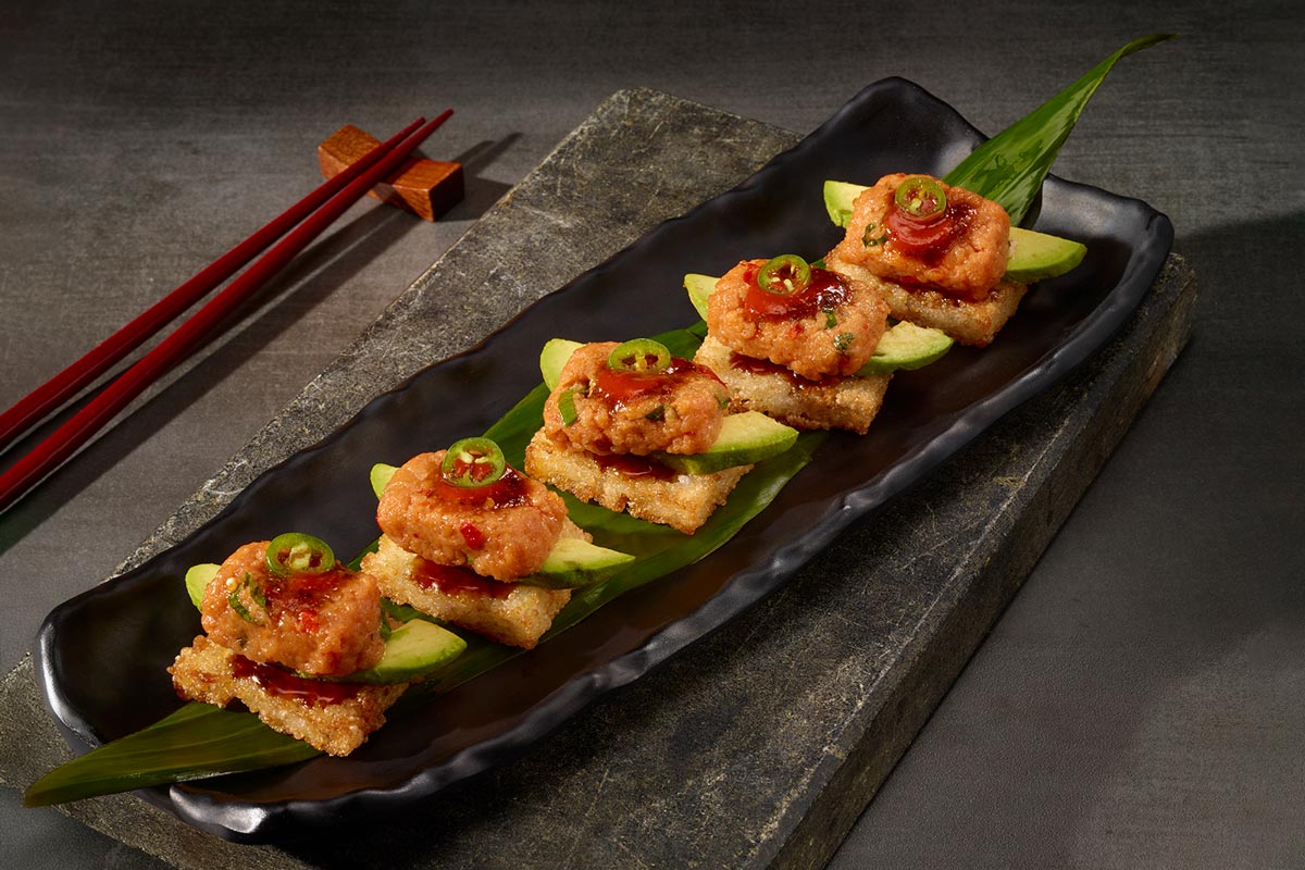 Spicy Tuna Crispy Rice Dish Presentation