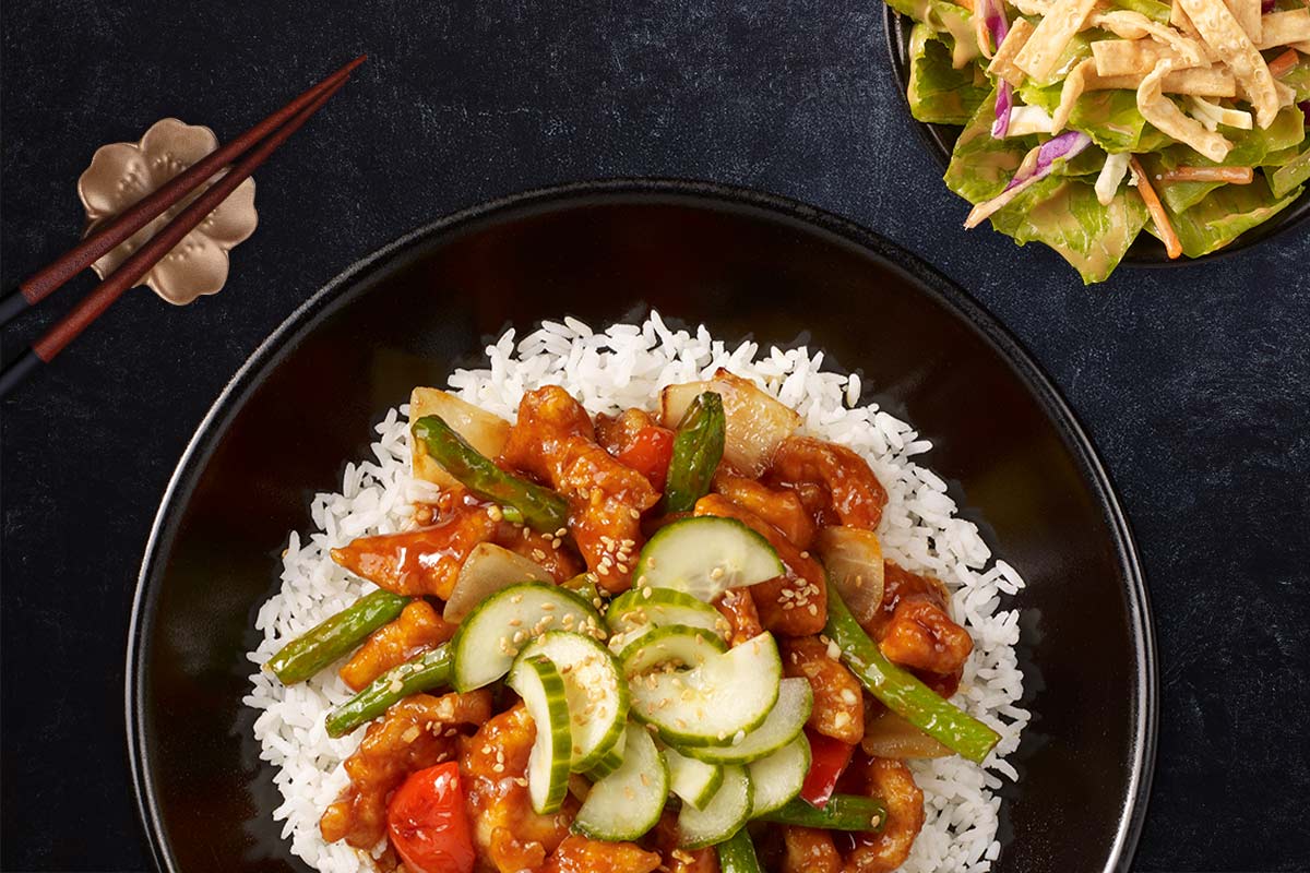 Korean Sesame Chicken Dish Presentation